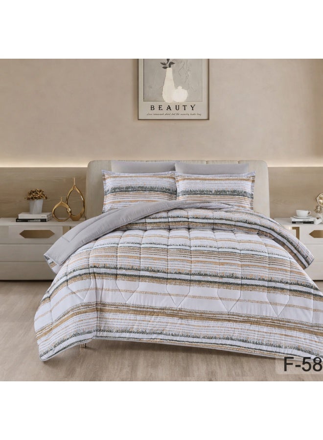 ماركه  طقم مفرش سرير نفر ونص 4 قطع وجهين (مشجر / سادة) – لحاف منفوخ مايكروفايبر 170×230 سم مع شرشف مطاطي، خامة فاخرة وتصميم أنيق يمنح غرفتك لمسة فخامة وراحة - Image 1